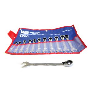12pc Metric Wave Open Ended and Ring Ratcheting Spanner Set